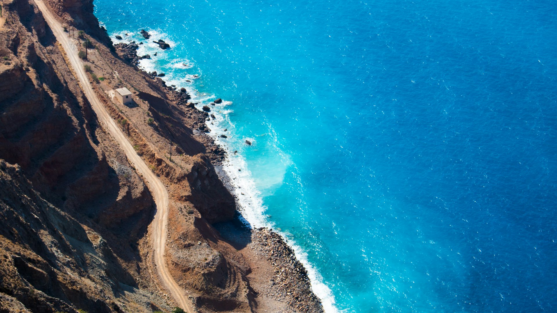 Coastal road and sea view in Crete
